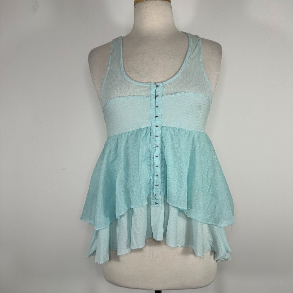 Vintage Free People Front Hooks Closure Blue Tank Top Smock Vest Y2K, Fairy, Got